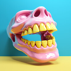 Skull Jaw Floating Blue Pink Teeth Day Sunny Yellow