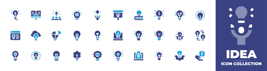 Idea icon collection. Duotone color. Vector and transparent illustration. Containing idea, light bulb, solution, love, innovation, lamp, creative idea, exchange ideas.