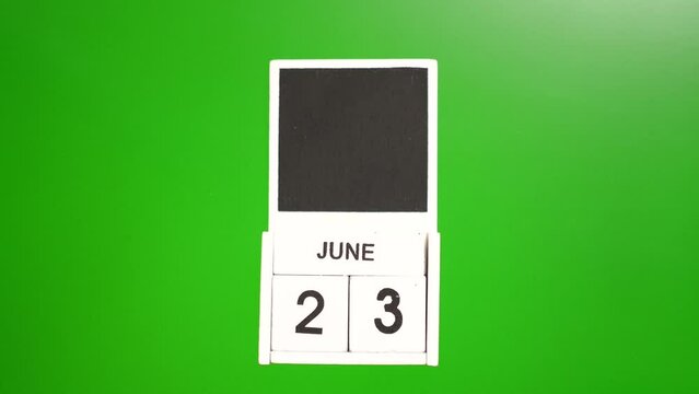 Calendar with the date June 23 on a green background. Illustration for an event of a certain date.