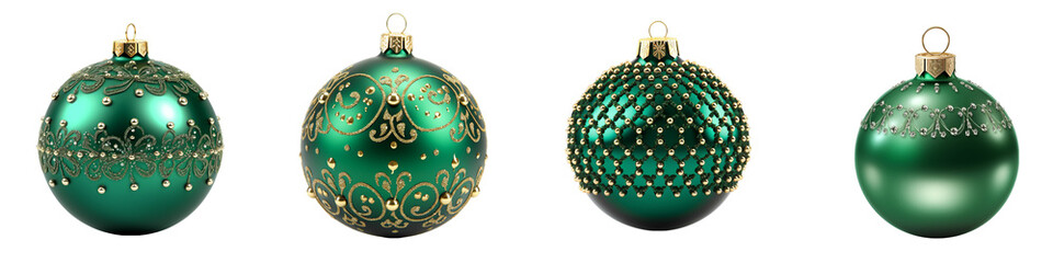 set of green christmas balls isolated