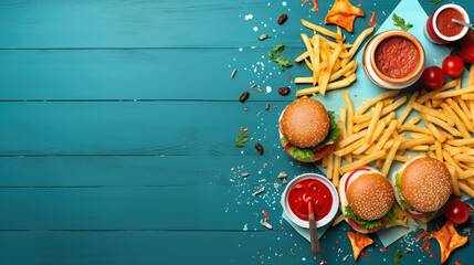 Obraz na płótnie Canvas juicy burgers and crispy fries