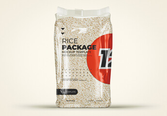 Transparent Rice Plastic Pouch Packaging Mockup 