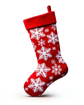a red and white stocking with snowflakes