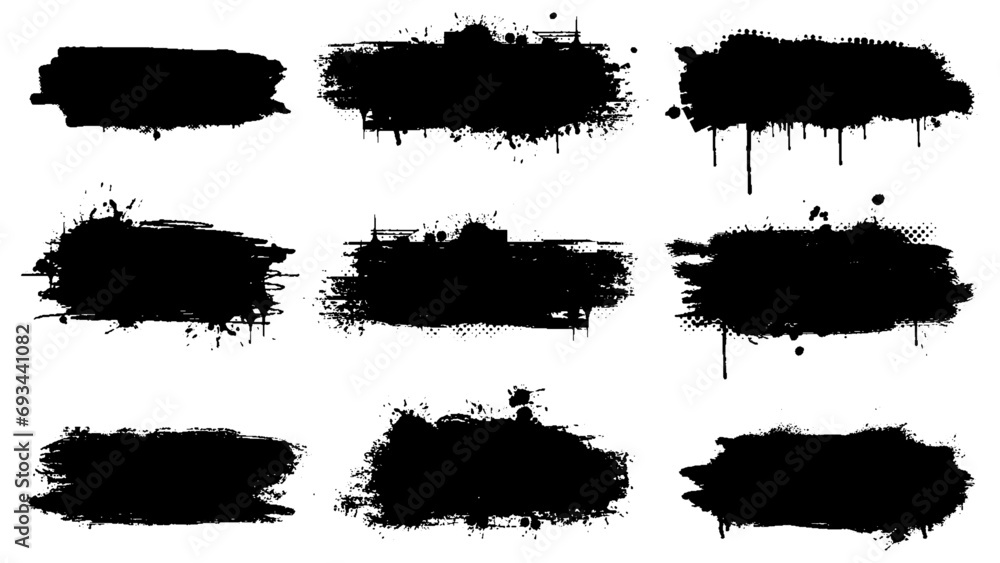 Wall mural black dried paint splattered in dirty style. grunge design elements collection set vector illustrati