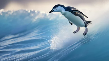 Rolgordijnen a penguin jumping out of the water © Sergiu