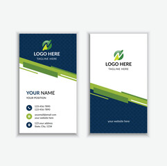 Modern And Simple Vertical Business Card Design. template. clean, creative, style, flat, corporate, company. blue and green colors. Clean flat design. Vector illustration