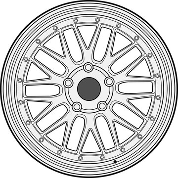 Car wheel vector image line art 