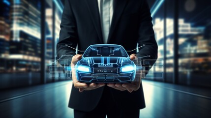 Smart Business Moves: 3D Rendering of a Businessman Utilizing Modern Car Interface