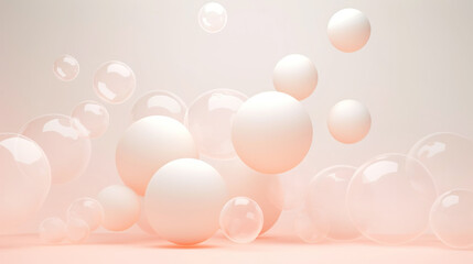 3D beige spheres of different sizes and transparency. Pastel colour palette. Abstract background....