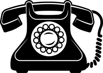 Old phone silhouette in black color. Vector template for laser cutting wall art.
