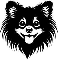Pomeranian dog silhouette in black color. Vector template for laser cutting wall art.