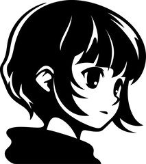 Little anime girl silhouette in black color. Vector template design for laser cutting wall art.