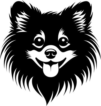 Pomeranian dog silhouette in black color. Vector template for laser cutting wall art.