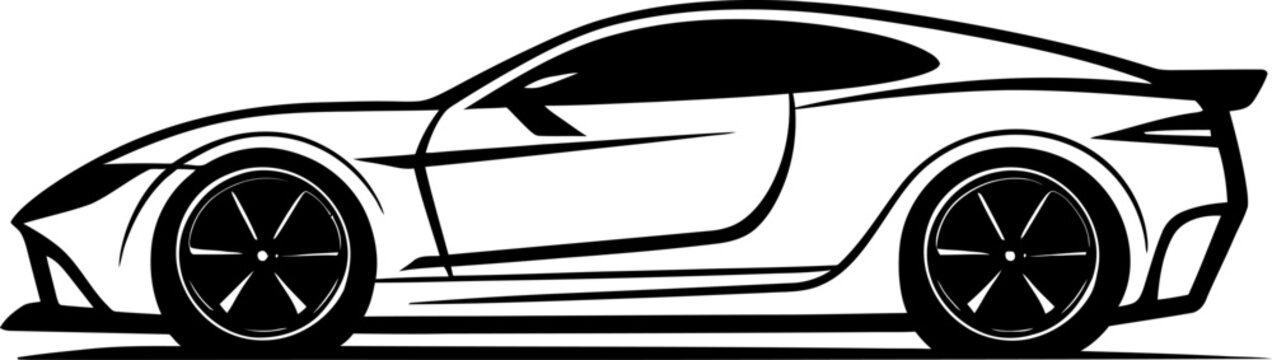 Sport car silhouette in black color. Vector template for laser cutting wall art.