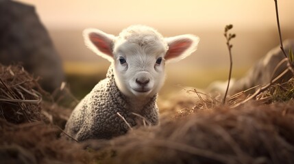 Obraz premium a baby sheep in a farm