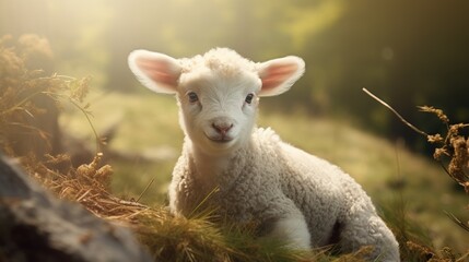 Obraz premium a baby sheep in a farm