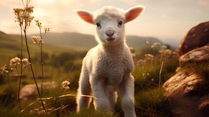 Naklejka na ściany i meble a baby sheep in a farm