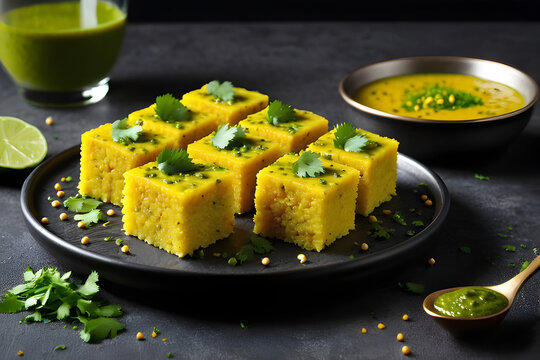 khaman dhokla served with green chutney