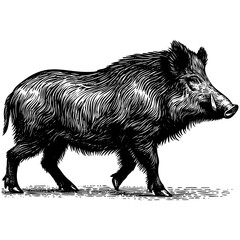 Boar or wild pig drawing ink sketch, vintage engraved style vector illustration.