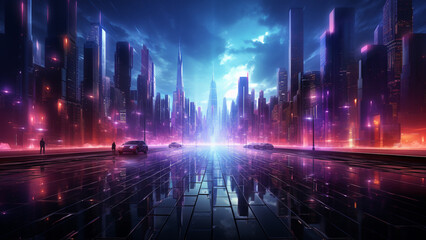 3d rendering of a futuristic city. Futuristic city at night,Generative AI