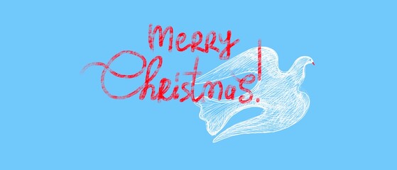 Banner lungo azzurro con colomba bianca pasquale con scritta disegnata a mano Felice Natale! - 693445680