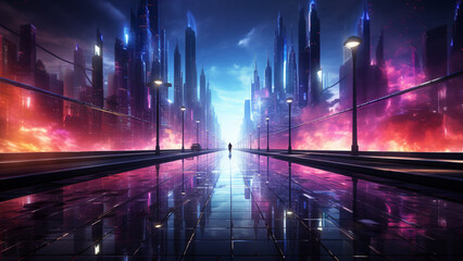 3d rendering of a futuristic city. Futuristic city at night,Generative AI