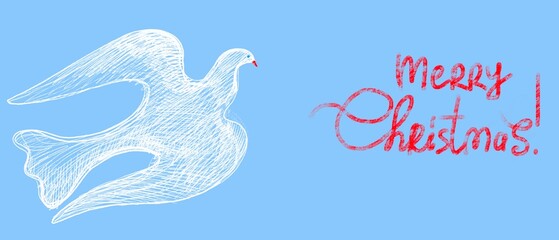 Banner lungo azzurro con colomba bianca pasquale con scritta disegnata a mano Felice Natale! - 693445694