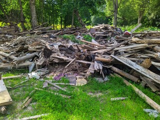 old and broken wooden planks and boards outdoors