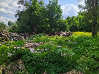 old and broken wooden planks and boards outdoors