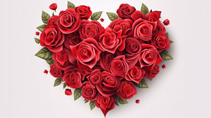 Heart made of red roses on white background. 3D illustration.
