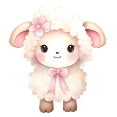 Fototapeta premium Cute Pink Little Sheep Watercolor Clipart Illustration