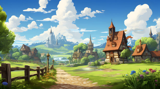 Beautiful Summer Village Illustration blackground