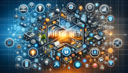 Integrated IoT Ecosystem: Smart Homes, Industry, and Wearables created by generative AI