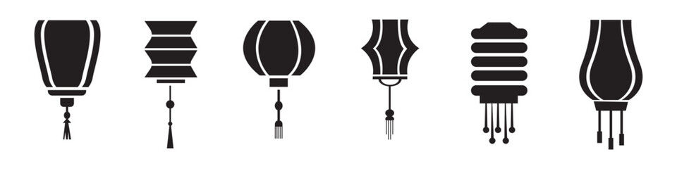 Black Set of traditional Chinese New Year lantern icons. Vector © YanaBerezh
