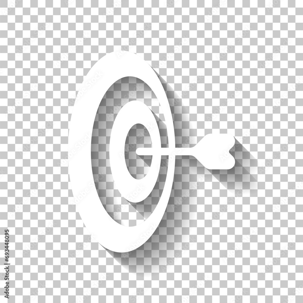 Poster target with arrow, focus on the objective, dart game, simple icon. white icon with shadow on transpa