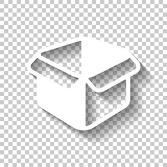 Delivery box, simple carton package icon. White icon with shadow on transparent background