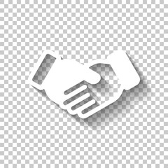 Partnership, teamwork, simple business logo. White icon with shadow on transparent background