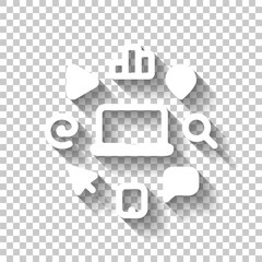 Digital marketing, business icon. White icon with shadow on transparent background