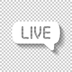Live stream, broadcasting, online video. White icon with shadow on transparent background