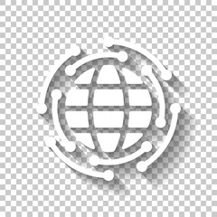 Digital technology, social network, global connect, simple business logo. White icon with shadow on transparent background