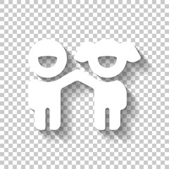 Boy and girl, two children, simple icon. White icon with shadow on transparent background