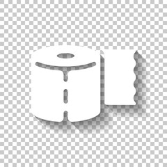 Roll of toilet paper, simple icon. White icon with shadow on transparent background