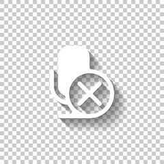 Muted microphone, no record, simple icon. White icon with shadow on transparent background