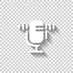 Simple microphone icon, podcast or radio. White icon with shadow on transparent background