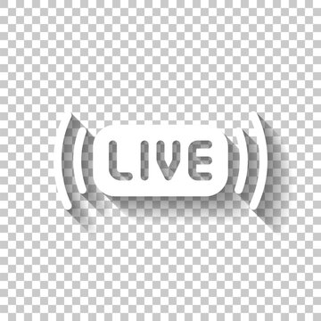 Live stream, broadcasting, online video. White icon with shadow on transparent background