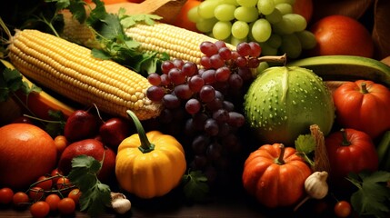 Invitation to Thanksgiving. Vegetable, fruit background