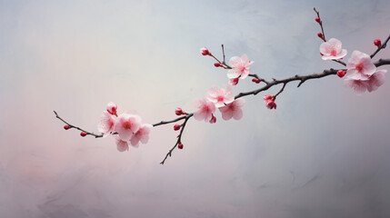 A solitary cherry blossom adorned branch