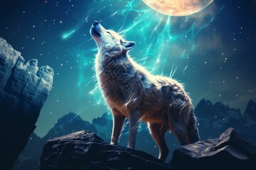 wolf in the night - obrazy, fototapety, plakaty