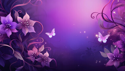 Fototapeta na wymiar purple butterflies and flowers abstract background