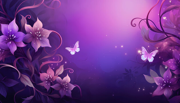 purple butterflies and flowers abstract background
